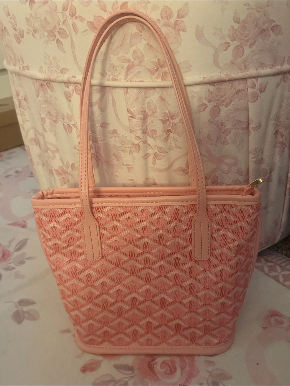 Pink Patterned Shoulder Tote Bag